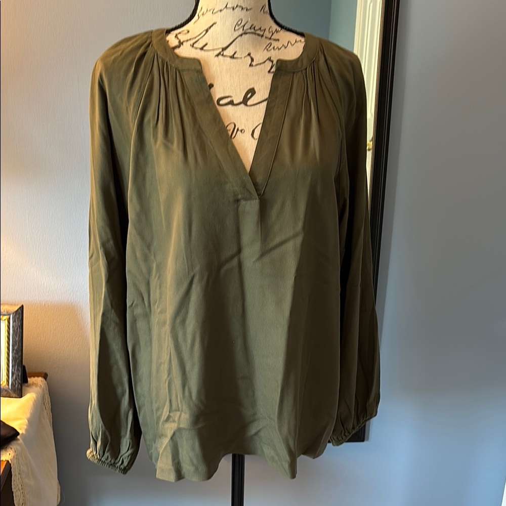 Army Green V-Neck Blouse by Old Navy. EUC